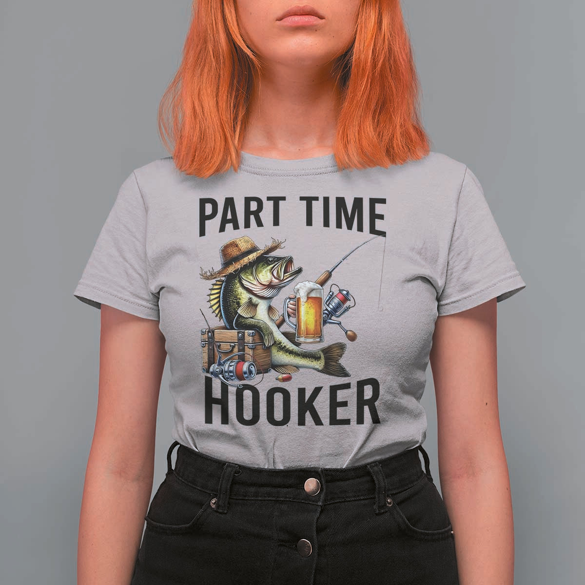 Part Time Hooker T Shirt For Women Funny Bass Fishing Beer Joke - Wonder Print Shop