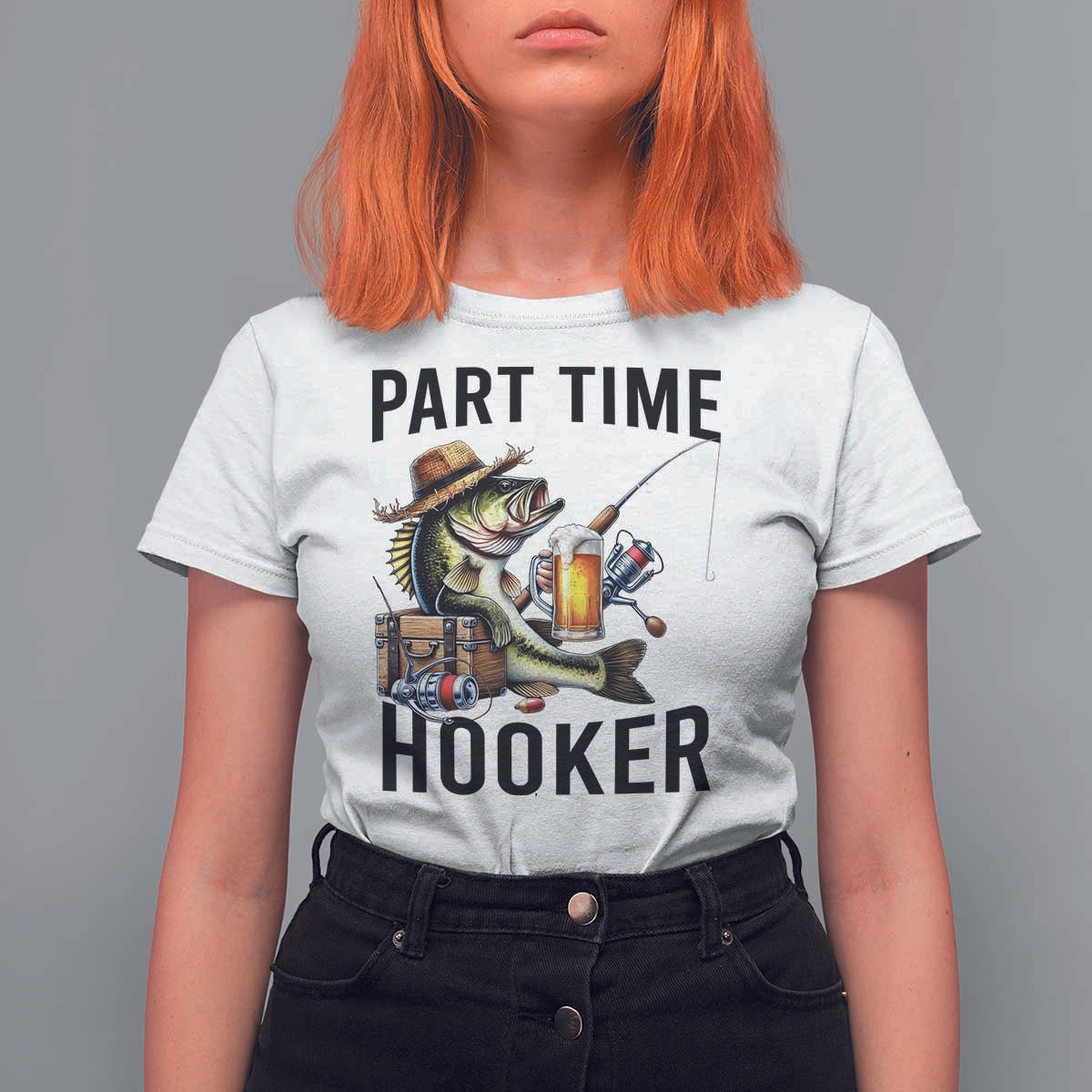 Part Time Hooker T Shirt For Women Funny Bass Fishing Beer Joke - Wonder Print Shop