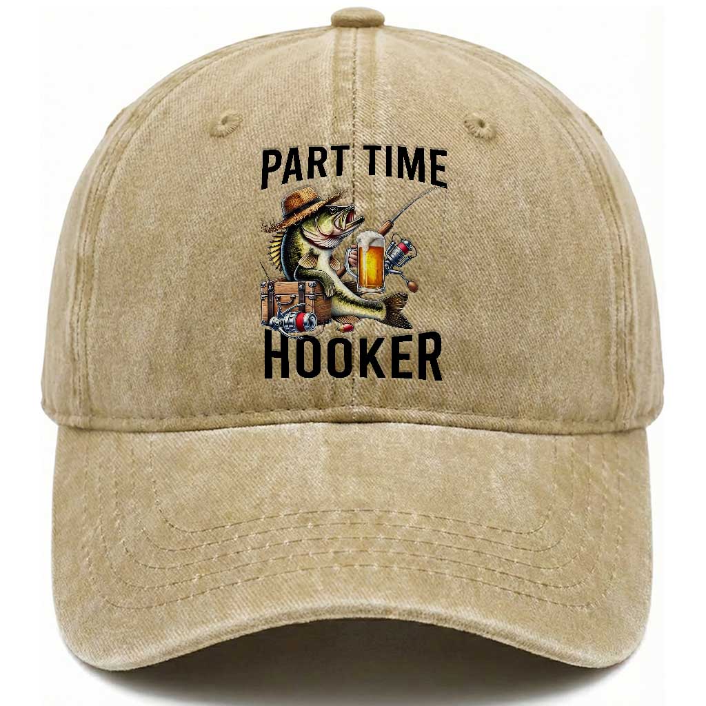 Part Time Hooker Washed Cotton Baseball Cap Funny Bass Fishing Beer Joke