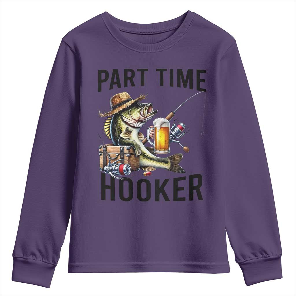 Part Time Hooker Youth Sweatshirt Funny Bass Fishing Beer Joke - Wonder Print Shop