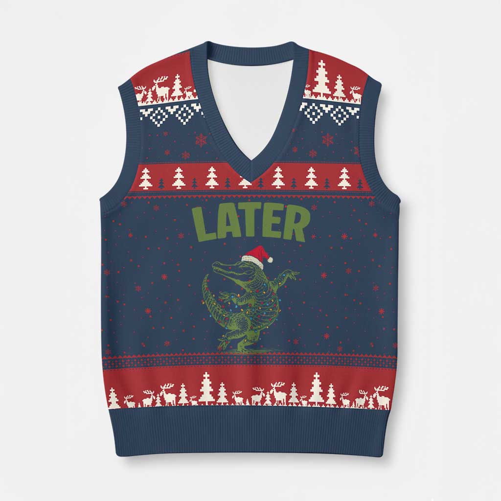 Funny Gator Sarcastic Xmas V-Neck Knit Sweater Vest Later Alligator - Wonder Print Shop