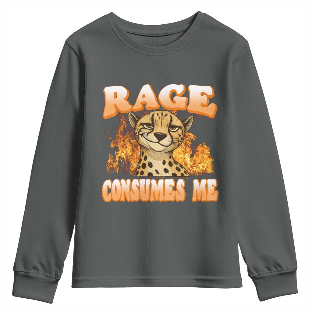 Cool Cheetah Youth Sweatshirt Funny Range Consumes Me Sarcastic Wild Animal - Wonder Print Shop
