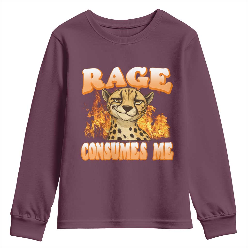 Cool Cheetah Youth Sweatshirt Funny Range Consumes Me Sarcastic Wild Animal - Wonder Print Shop