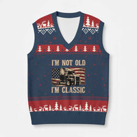 I'm Not Old I'm Classic V-Neck Knit Sweater Vest Vintage Distressed Big Rig 18 Wheeler Driver