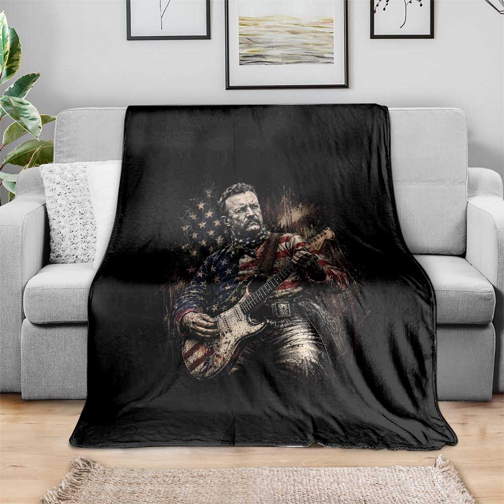 Teddy Roosevelt Playing Guitar 4th of July Throw Blanket