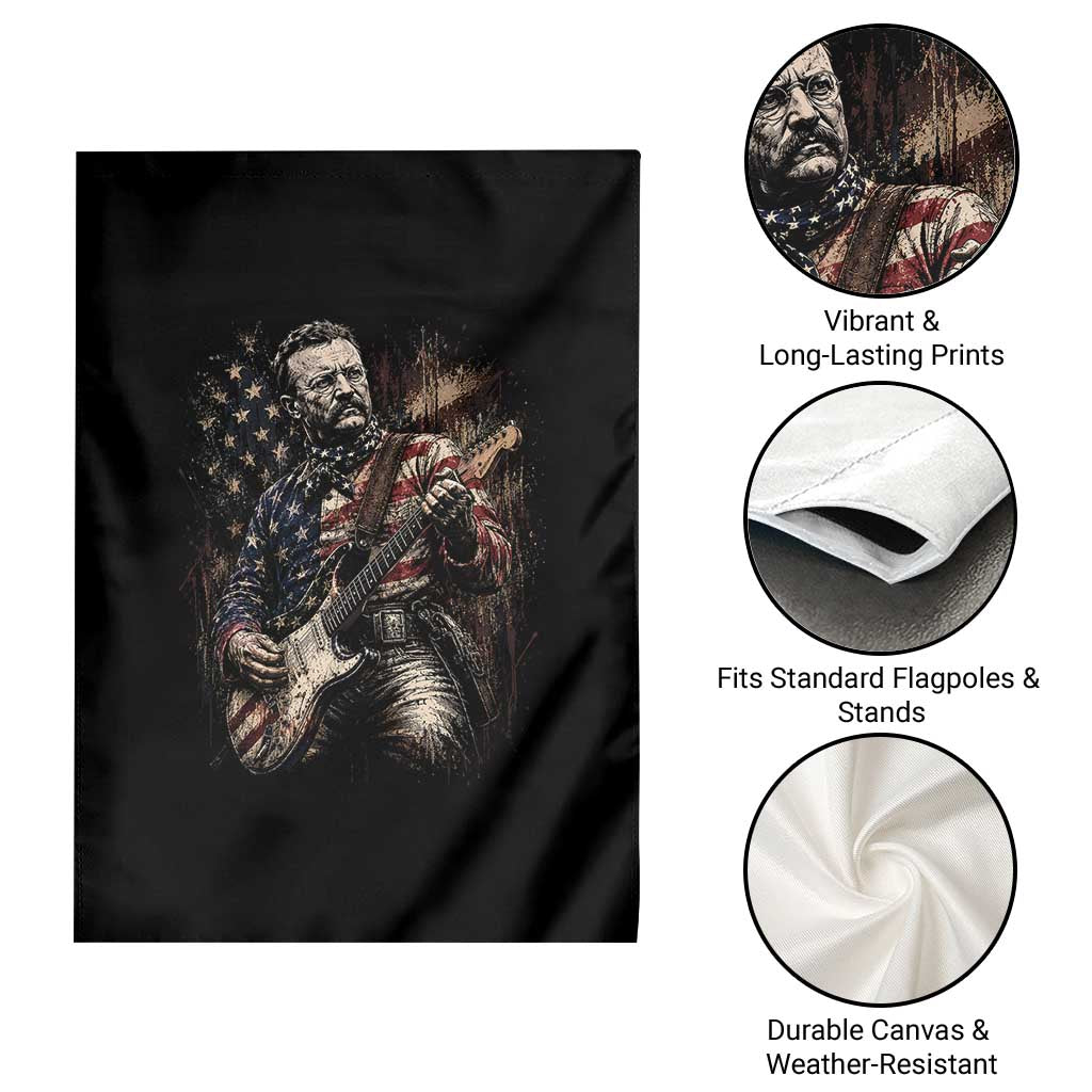 Teddy Roosevelt Playing Guitar 4th of July Garden Flag