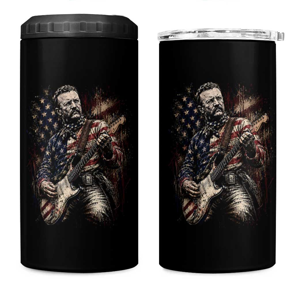 Teddy Roosevelt Playing Guitar 4th of July 4 in 1 Can Cooler Tumbler