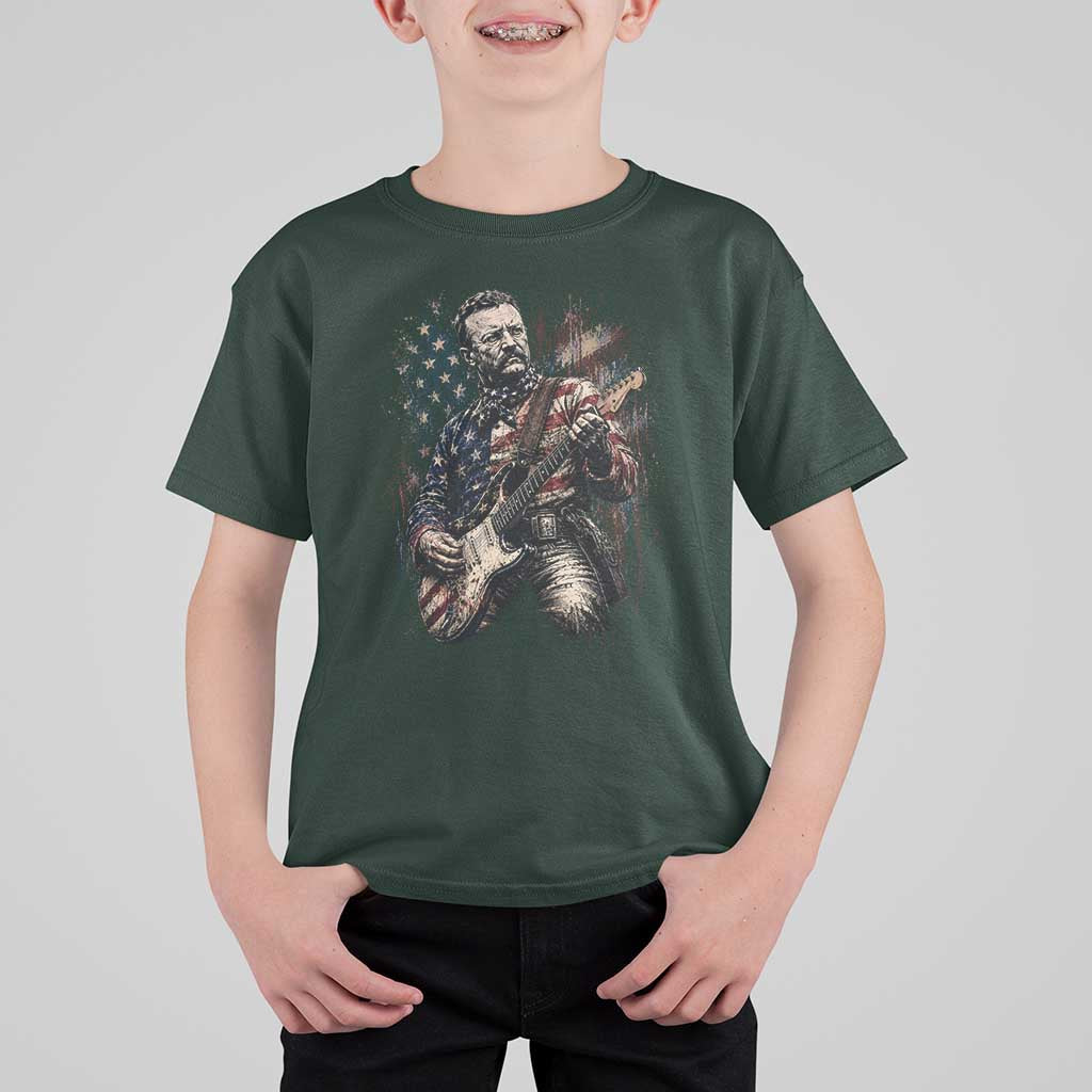 Teddy Roosevelt Playing Guitar 4th of July T Shirt For Kid