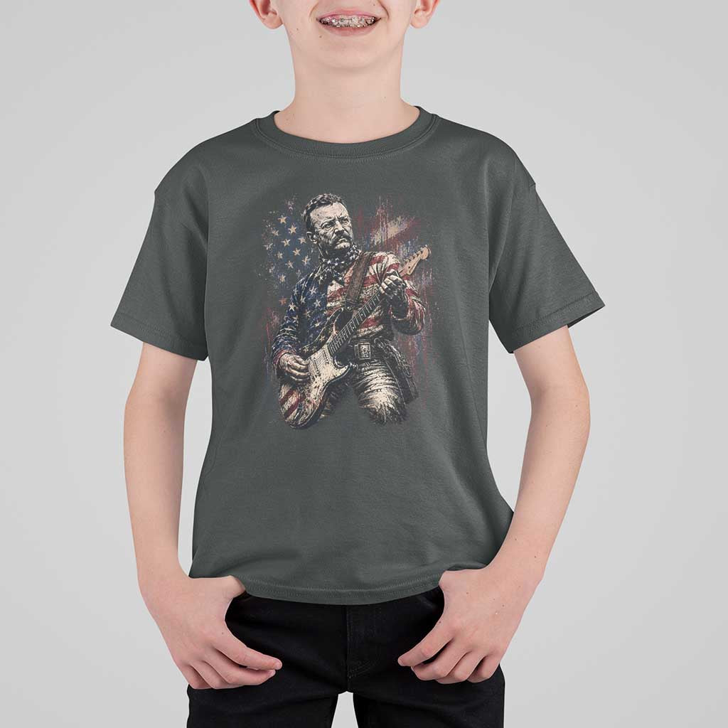 Teddy Roosevelt Playing Guitar 4th of July T Shirt For Kid