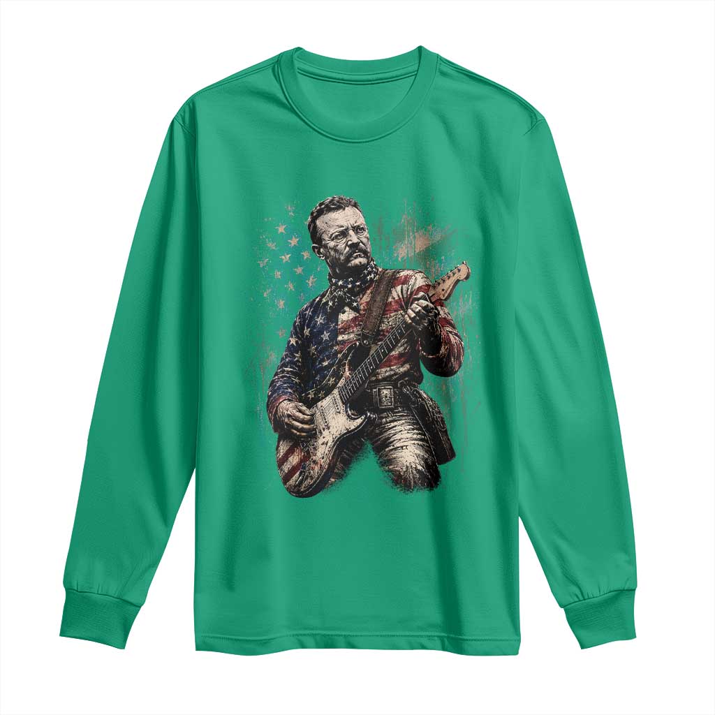 Teddy Roosevelt Playing Guitar 4th of July Long Sleeve Shirt