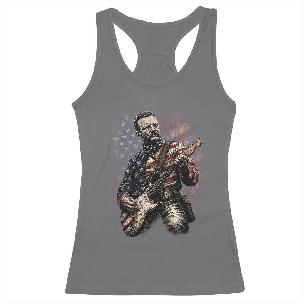Teddy Roosevelt Playing Guitar 4th of July Racerback Tank Top