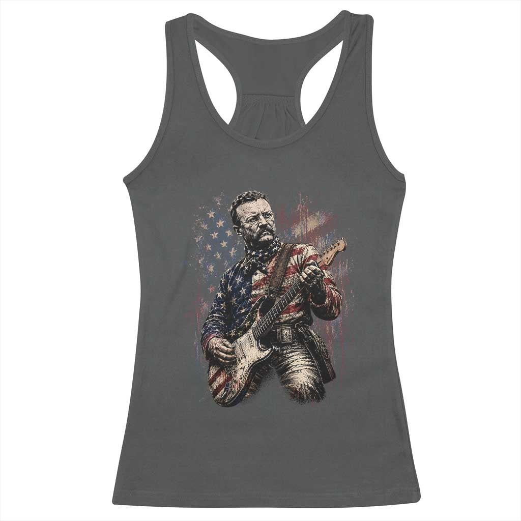 Teddy Roosevelt Playing Guitar 4th of July Racerback Tank Top