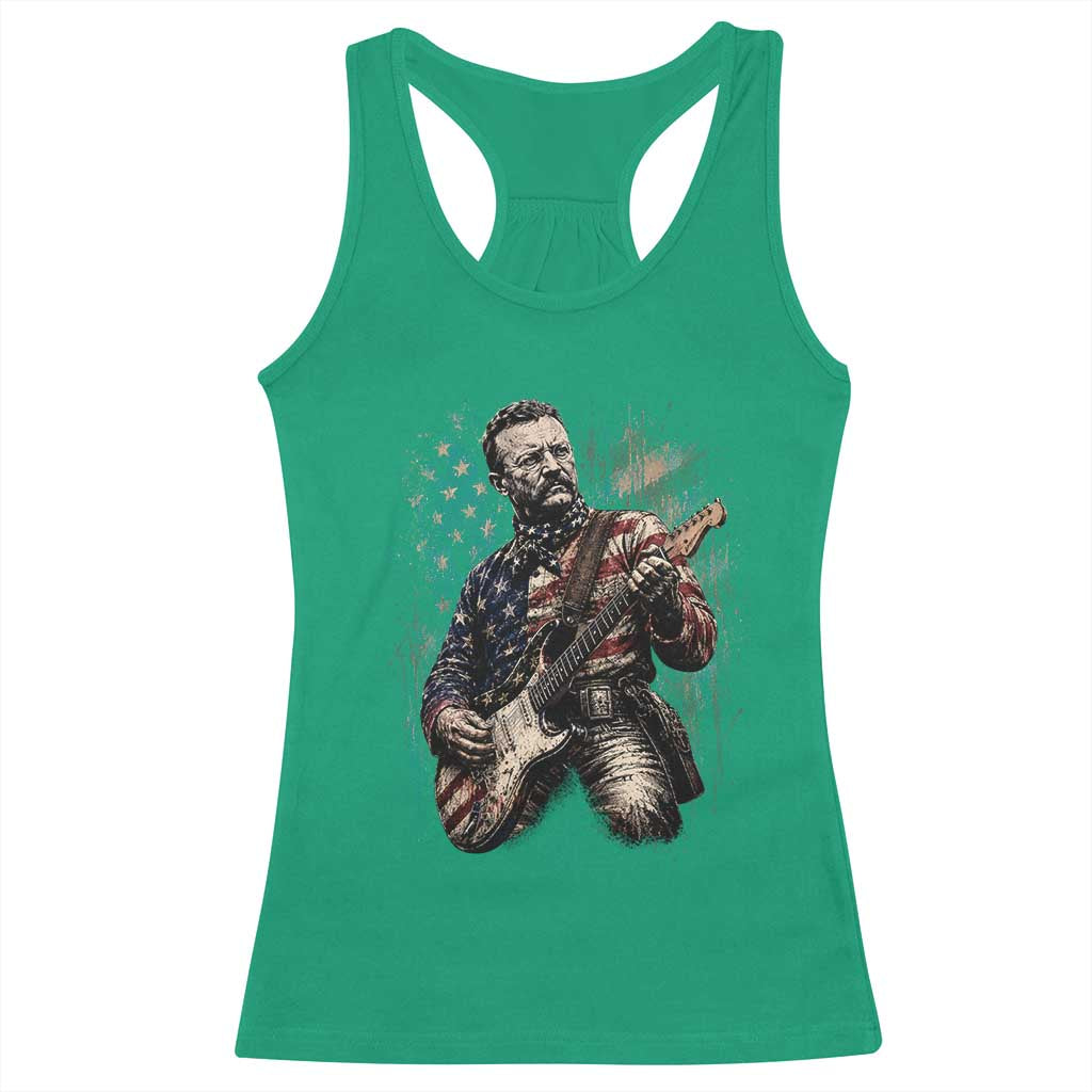 Teddy Roosevelt Playing Guitar 4th of July Racerback Tank Top