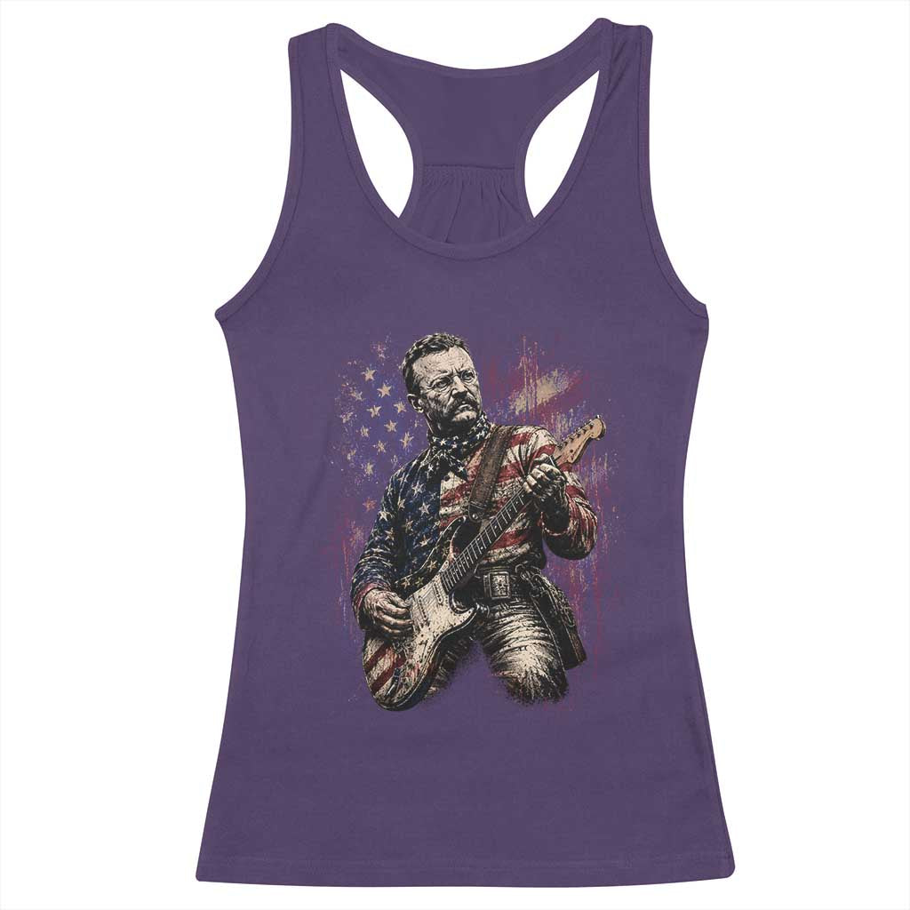 Teddy Roosevelt Playing Guitar 4th of July Racerback Tank Top