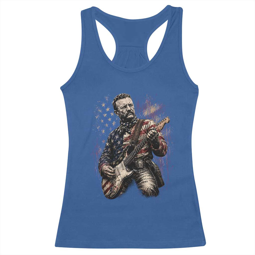 Teddy Roosevelt Playing Guitar 4th of July Racerback Tank Top