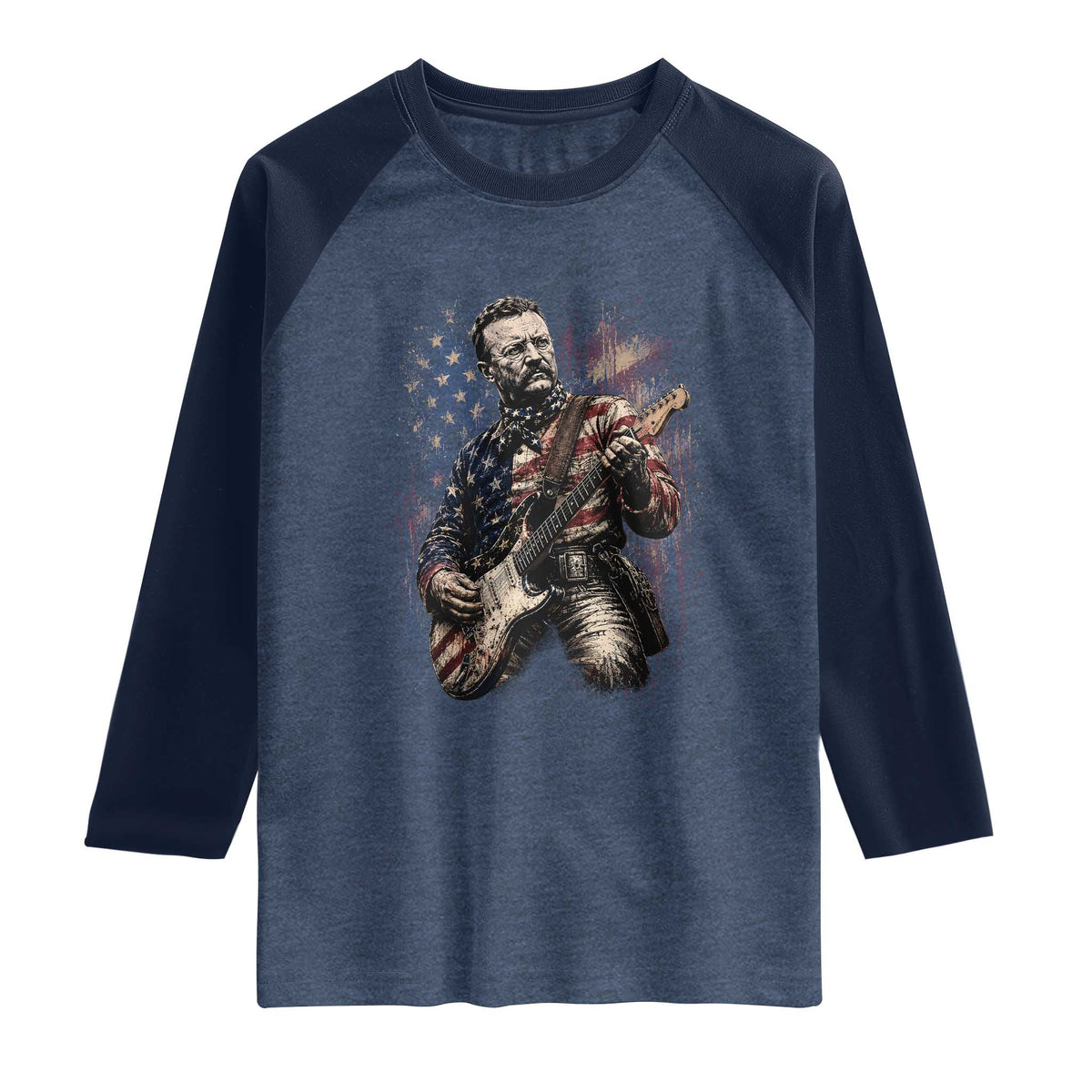 Teddy Roosevelt Playing Guitar 4th of July Raglan Shirt