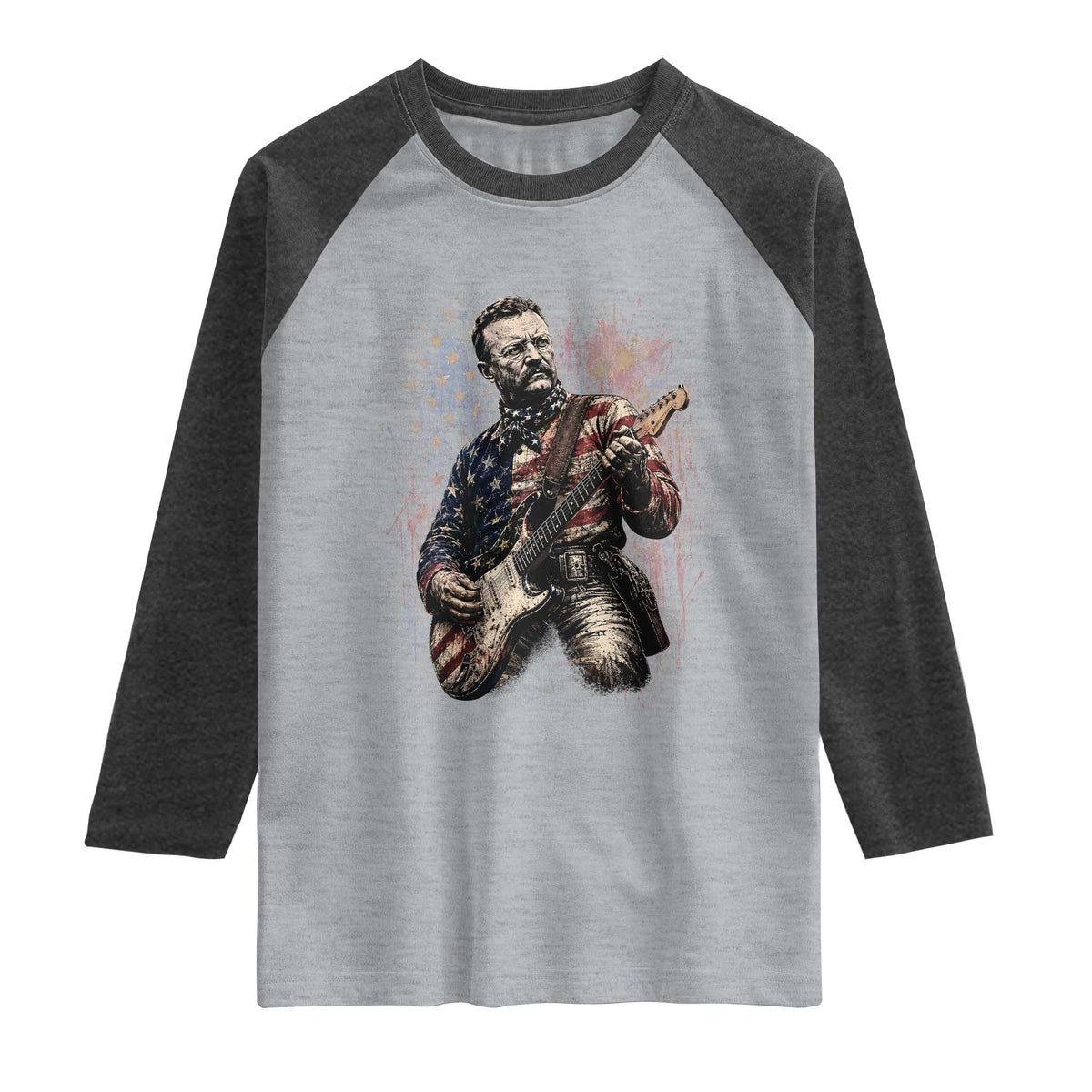 Teddy Roosevelt Playing Guitar 4th of July Raglan Shirt
