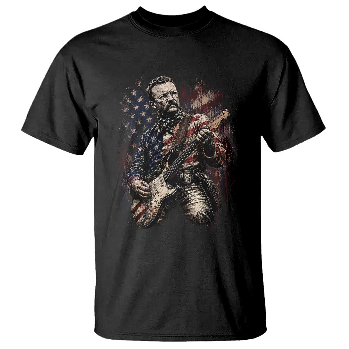 Teddy Roosevelt Playing Guitar 4th of July T Shirt