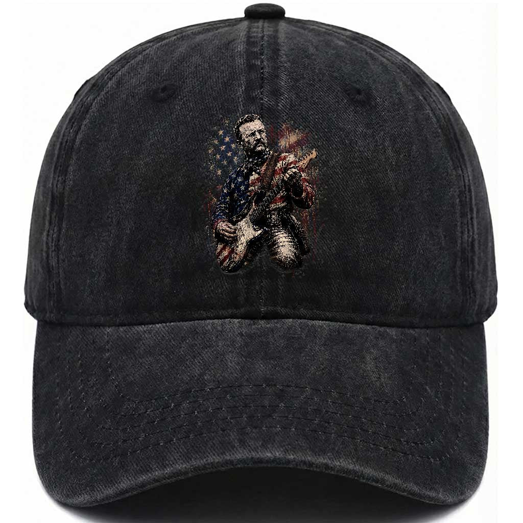 Teddy Roosevelt Playing Guitar 4th of July Washed Cotton Baseball Cap