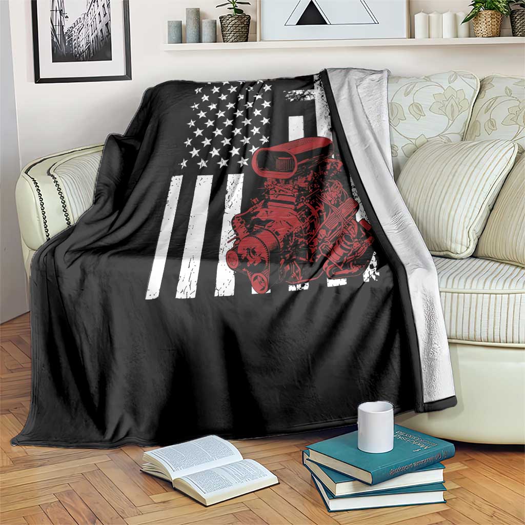 Classic Big Block Blower Throw Blanket Patriotic Racing Engine American Flag Christian Cross