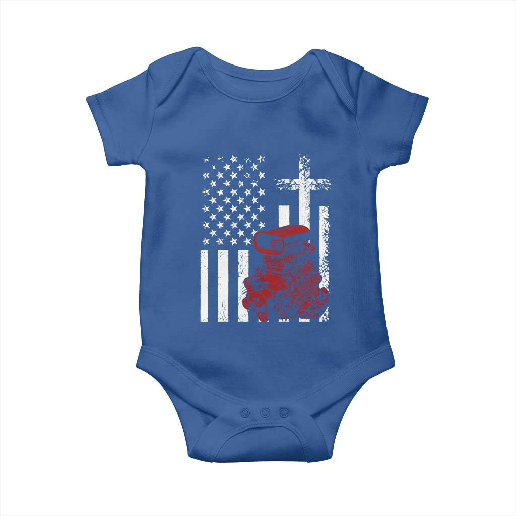 Classic Big Block Blower Baby Onesie Patriotic Racing Engine American Flag Christian Cross