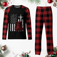 Classic Big Block Blower Plaid Pajama Set Patriotic Racing Engine American Flag Christian Cross