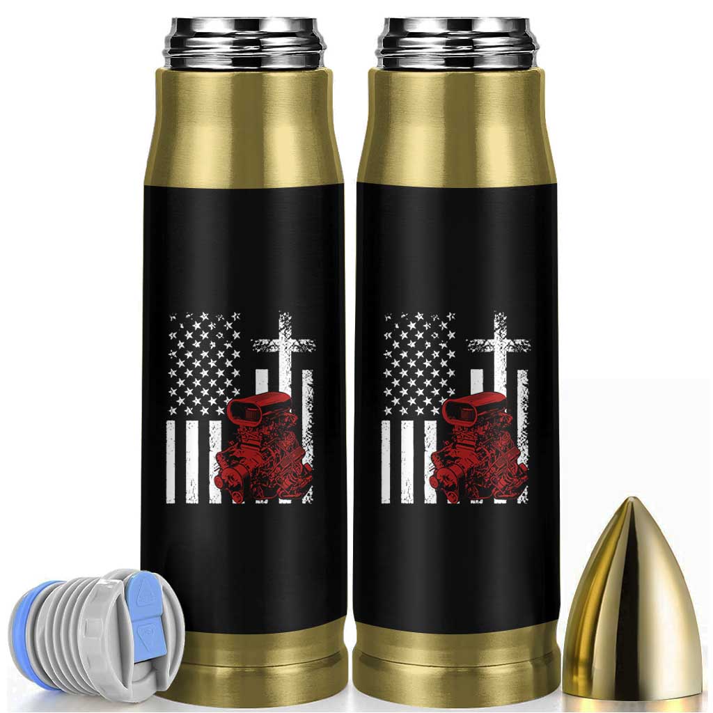 Classic Big Block Blower Bullet Tumbler Patriotic Racing Engine American Flag Christian Cross