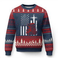 Classic Big Block Blower Ugly Christmas Sweater Patriotic Racing Engine American Flag Christian Cross