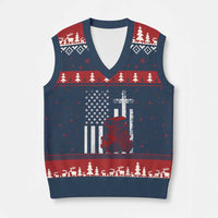 Classic Big Block Blower V-Neck Knit Sweater Vest Patriotic Racing Engine American Flag Christian Cross