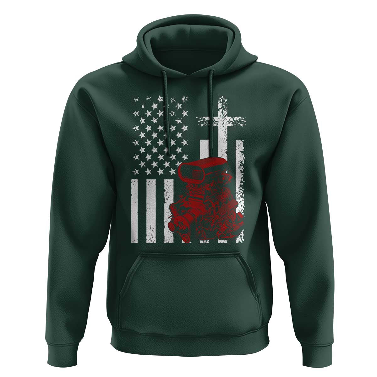 Classic Big Block Blower Hoodie Patriotic Racing Engine American Flag Christian Cross