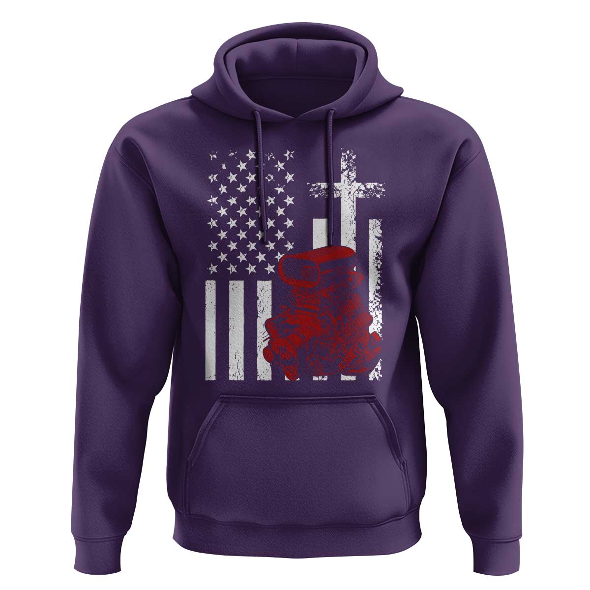 Classic Big Block Blower Hoodie Patriotic Racing Engine American Flag Christian Cross
