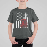 Classic Big Block Blower T Shirt For Kid Patriotic Racing Engine American Flag Christian Cross