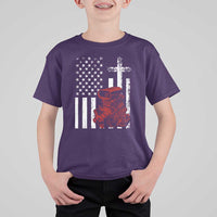 Classic Big Block Blower T Shirt For Kid Patriotic Racing Engine American Flag Christian Cross
