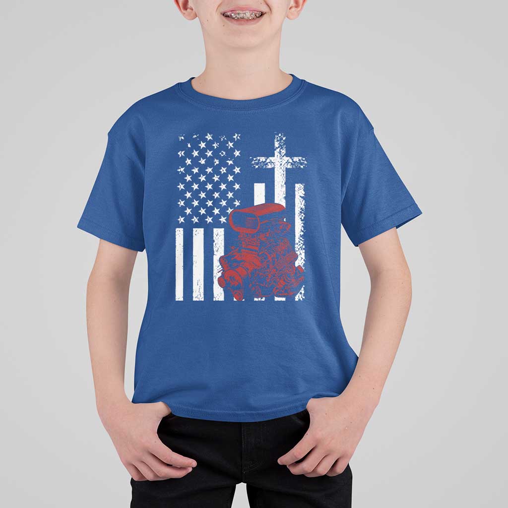 Classic Big Block Blower T Shirt For Kid Patriotic Racing Engine American Flag Christian Cross