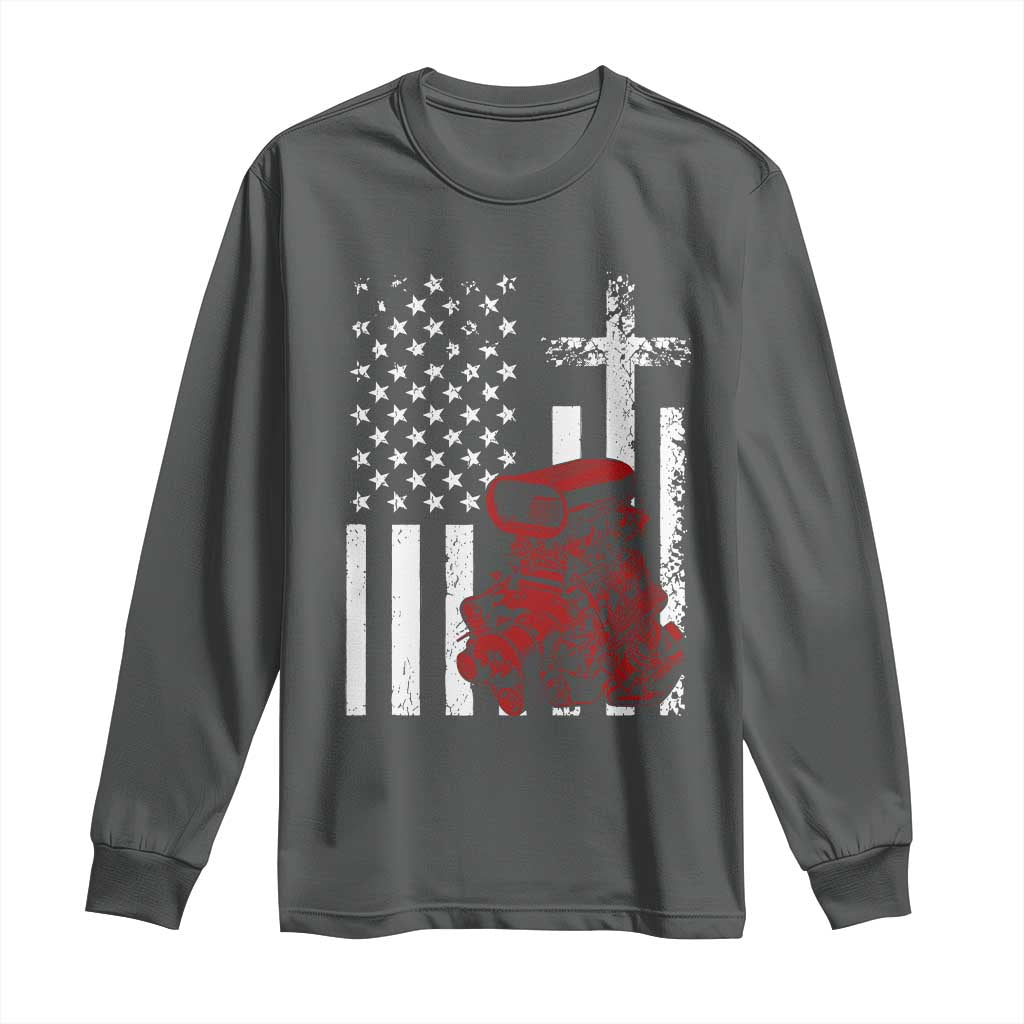 Classic Big Block Blower Long Sleeve Shirt Patriotic Racing Engine American Flag Christian Cross