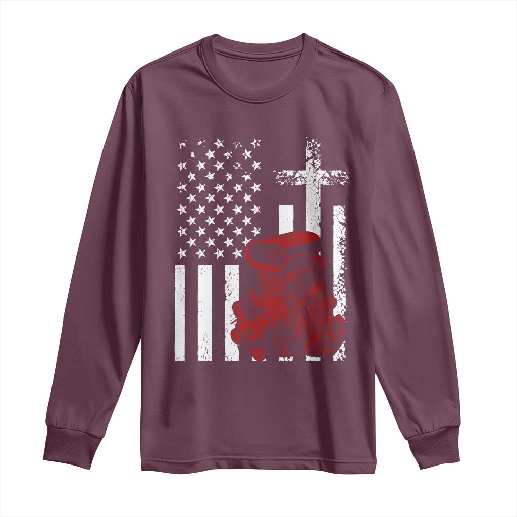 Classic Big Block Blower Long Sleeve Shirt Patriotic Racing Engine American Flag Christian Cross