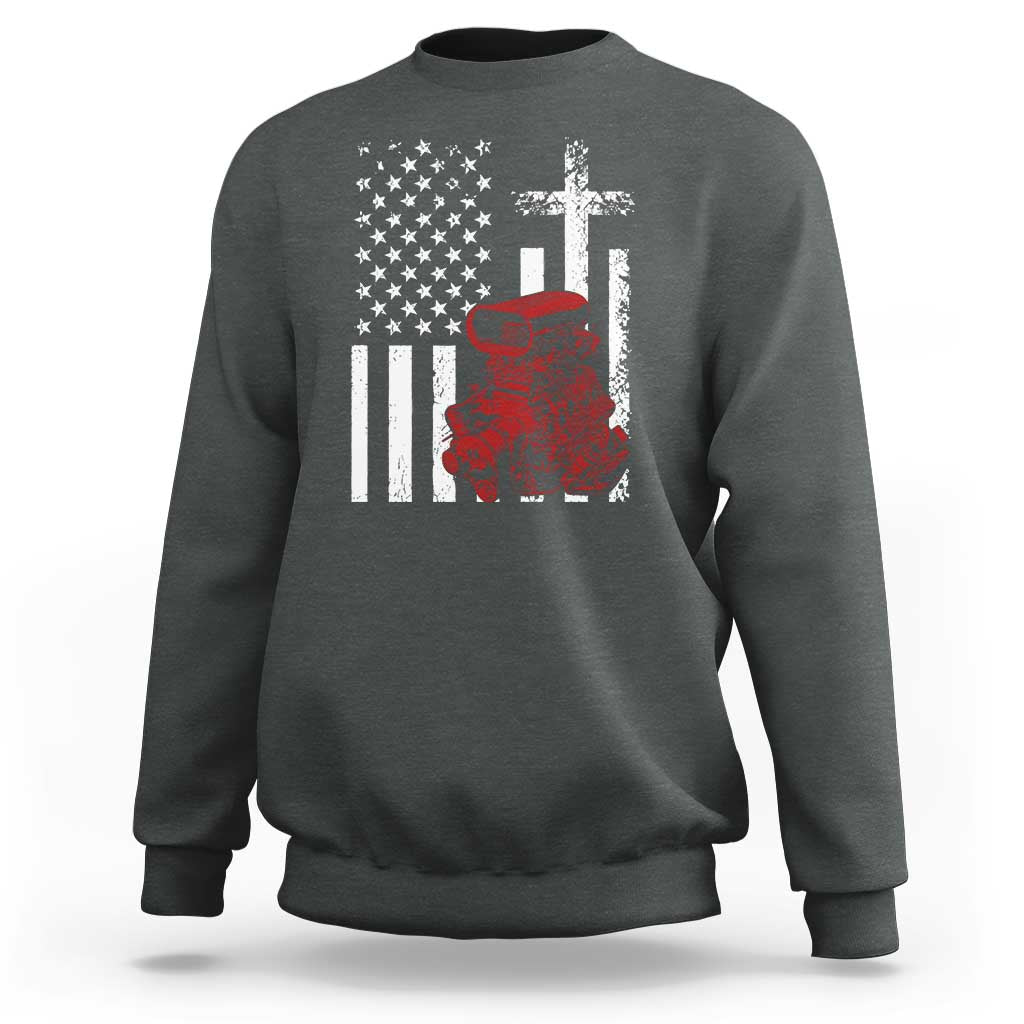 Classic Big Block Blower Sweatshirt Patriotic Racing Engine American Flag Christian Cross