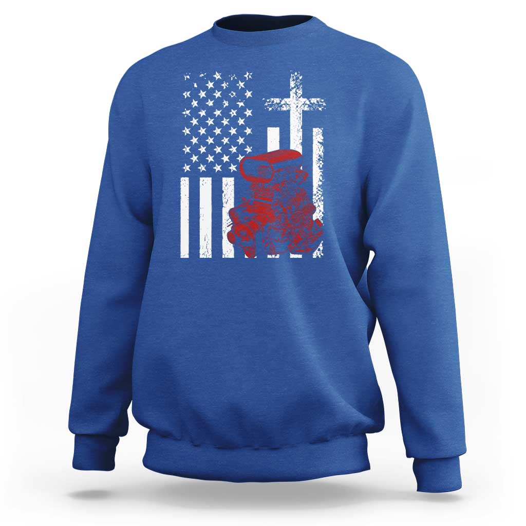 Classic Big Block Blower Sweatshirt Patriotic Racing Engine American Flag Christian Cross