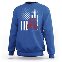 Classic Big Block Blower Sweatshirt Patriotic Racing Engine American Flag Christian Cross