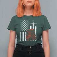Classic Big Block Blower T Shirt For Women Patriotic Racing Engine American Flag Christian Cross