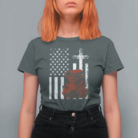 Classic Big Block Blower T Shirt For Women Patriotic Racing Engine American Flag Christian Cross