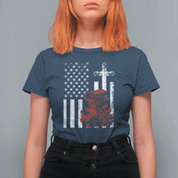 Classic Big Block Blower T Shirt For Women Patriotic Racing Engine American Flag Christian Cross