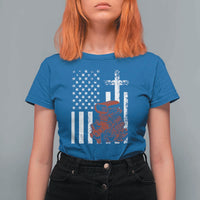 Classic Big Block Blower T Shirt For Women Patriotic Racing Engine American Flag Christian Cross