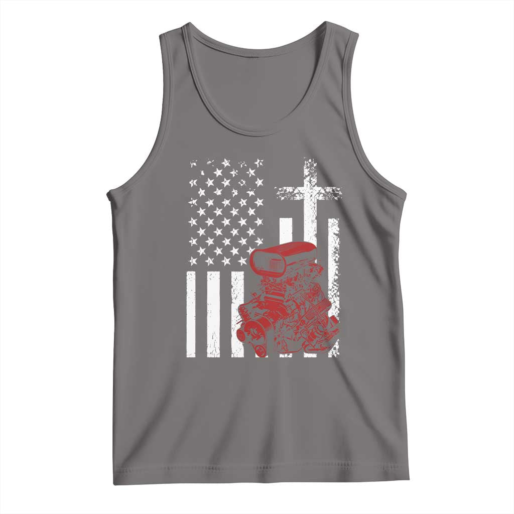 Classic Big Block Blower Tank Top Patriotic Racing Engine American Flag Christian Cross