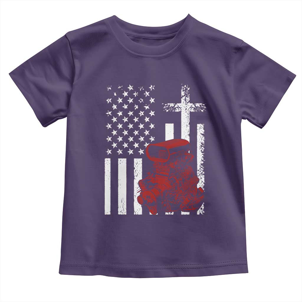 Classic Big Block Blower Toddler T Shirt Patriotic Racing Engine American Flag Christian Cross