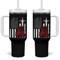 Classic Big Block Blower Tumbler With Handle Patriotic Racing Engine American Flag Christian Cross