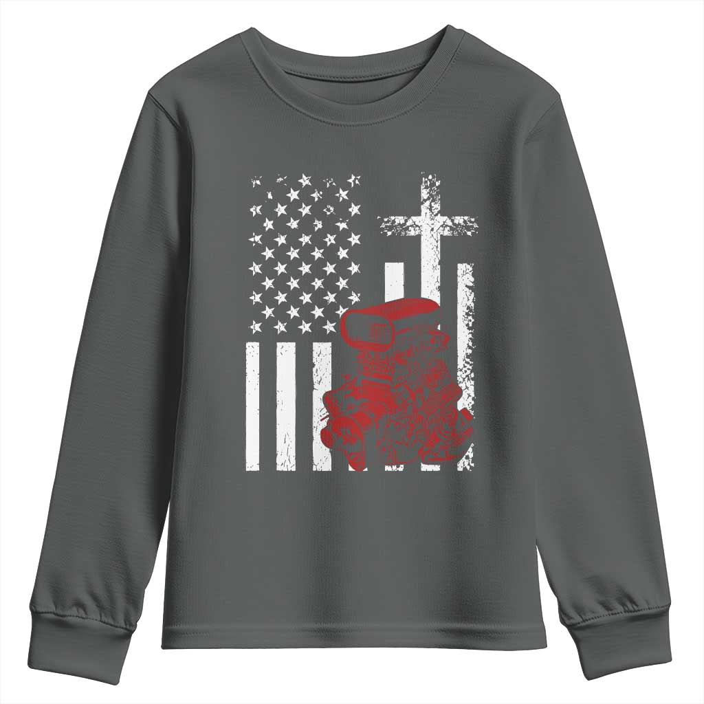 Classic Big Block Blower Youth Sweatshirt Patriotic Racing Engine American Flag Christian Cross