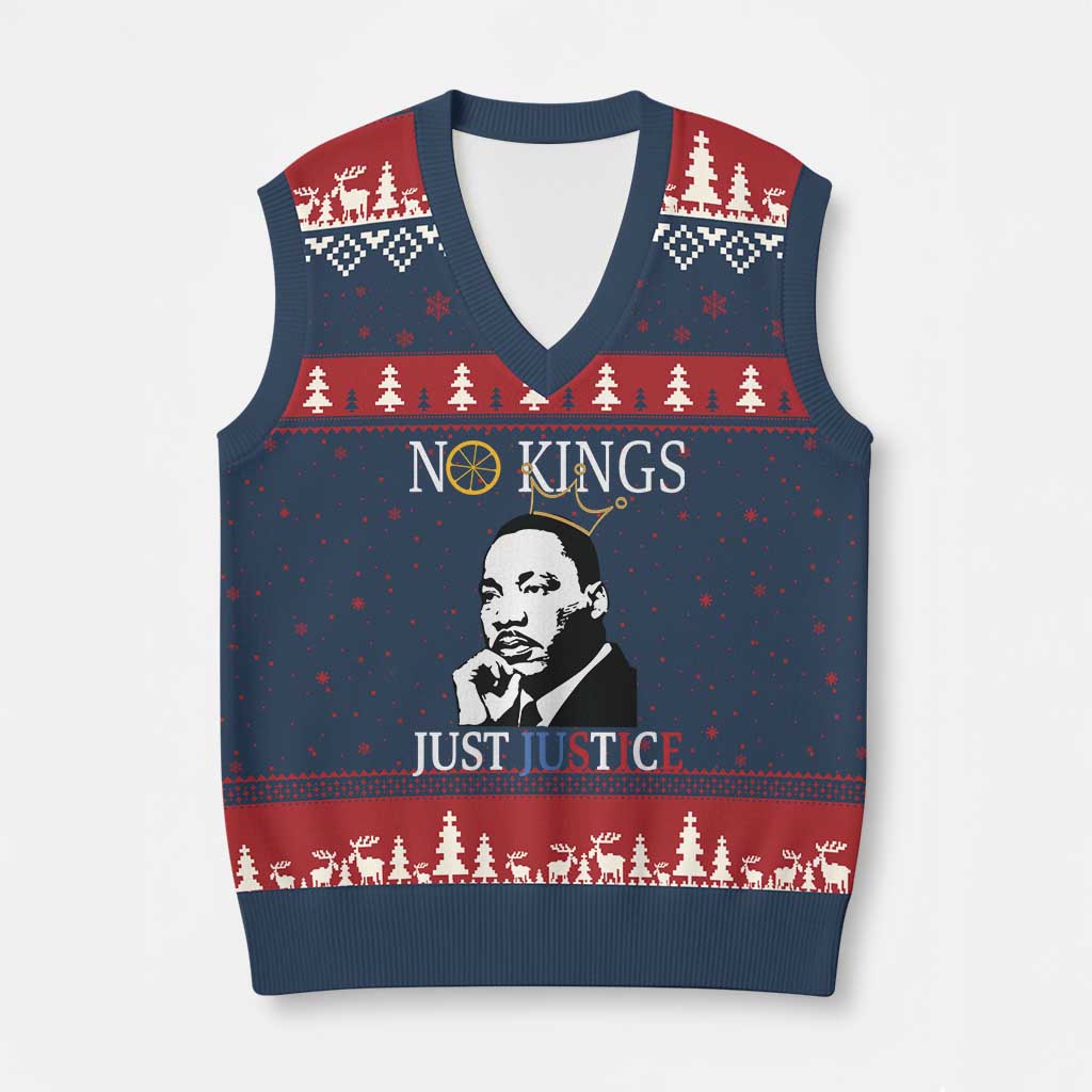 Martin Luther King Jr V-Neck Knit Sweater Vest No Kings Just Justice - Wonder Print Shop