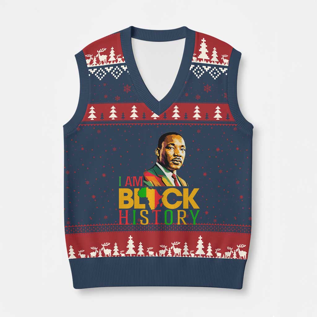 I Am Black History V-Neck Knit Sweater Vest Martin Luther Jr King African American Pride - Wonder Print Shop