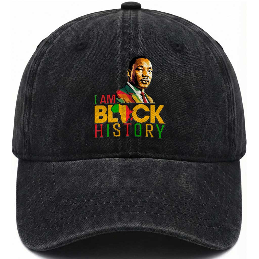 I Am Black History Washed Cotton Baseball Cap Martin Luther Jr King African American Pride